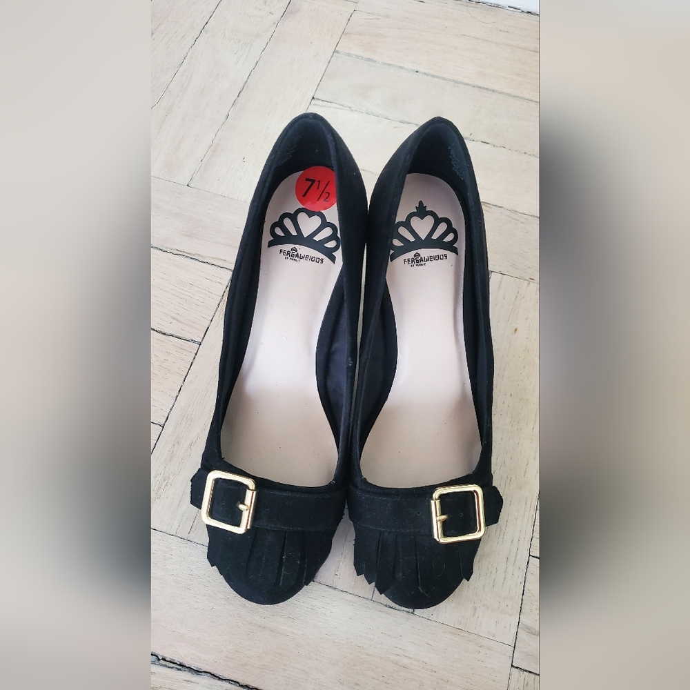 Black ballet style but High Heels velcro Shoes 37.5